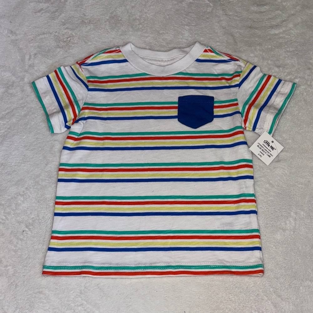 (3 for $10) NWT Little Me Multicolor Striped Tee with Blue Pocket